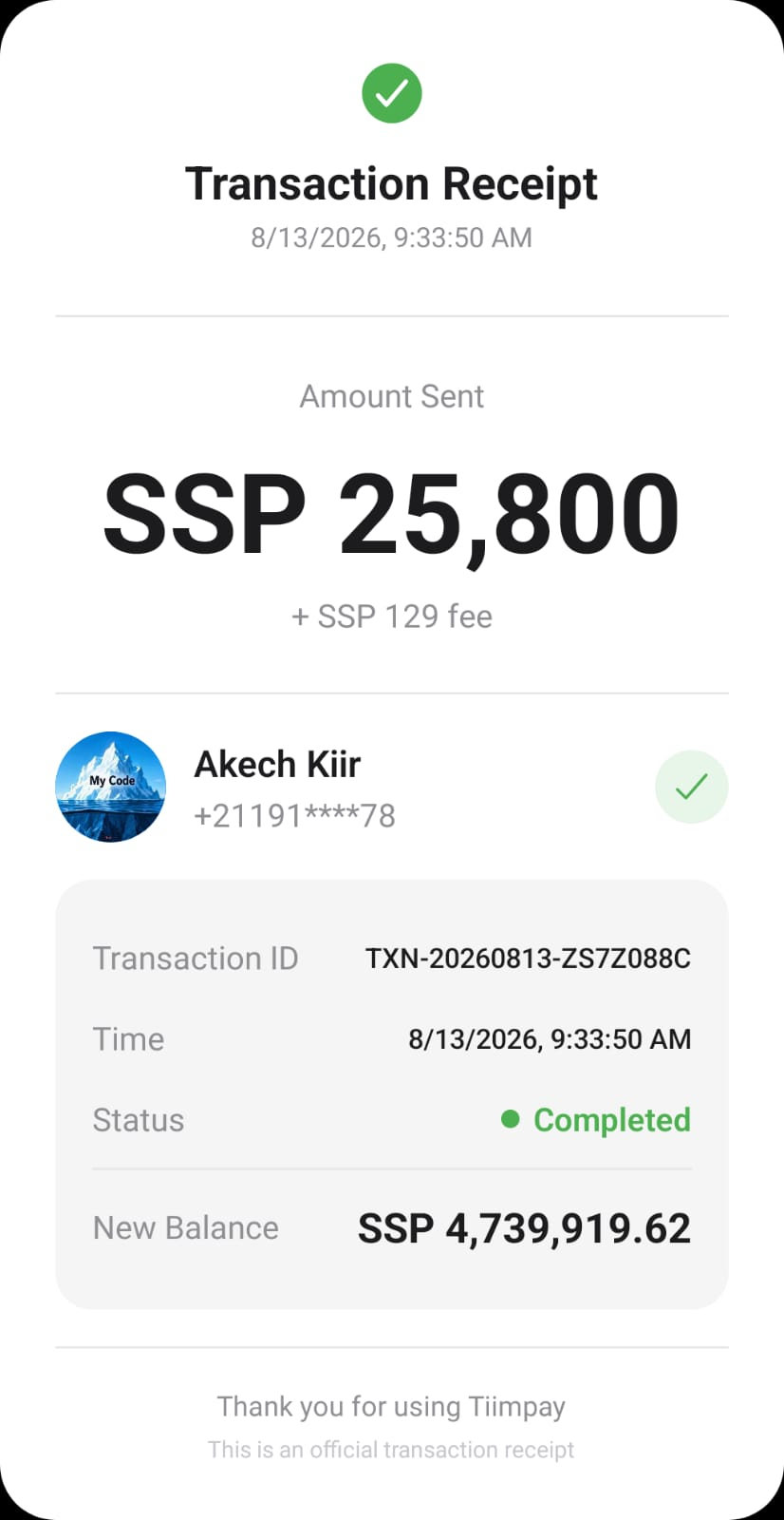 TiimPay transaction receipt